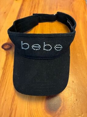 Authentic vintage bebe Black Crystal Logo Visor Hat - like new